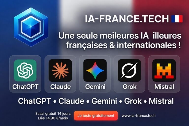🤖 ChatGPT, Claude, Gemini, Grok et Mistral réunis sur une seule plateforme française. On a testé IA FRANCE — et franchement, ça change tout.